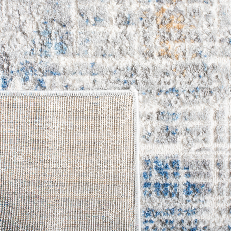 Tapis abstrait ivoire / bleu, Tapis de couloir 2 pi 2 po x 8 pi