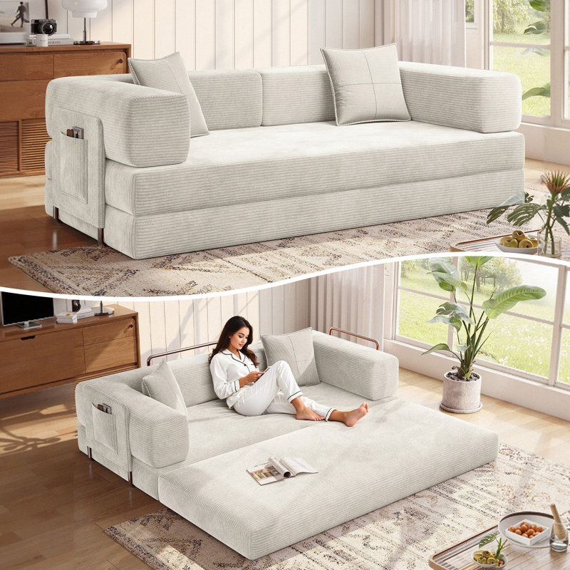 78.8''Sleeper Couch Bed for Livingroom,Convertible Modular Sofa with Armrest Pillow,Modular Foldable Corduroy Couches in a Box,No Assembly
