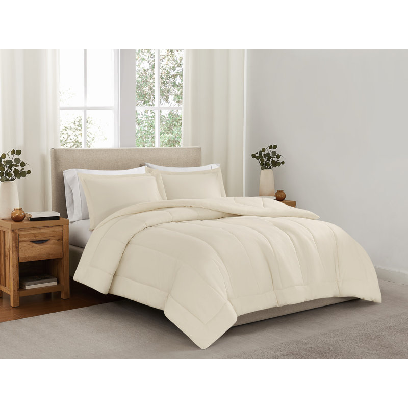 Ensemble d'édredon en percale de coton unie Brooklyn Loom, Simple + 1 taie décorative standard, Craie