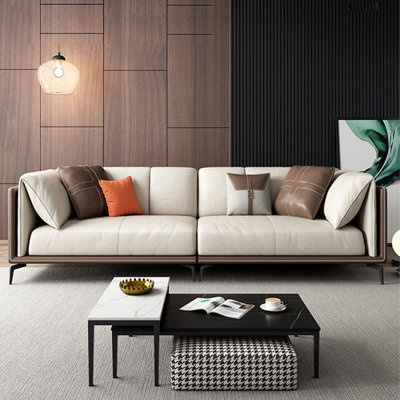 Canapé modulaire beige en cuir véritable