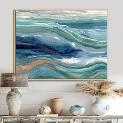Green Blue Abstract Liquid River - Coastal Wall Art, Green Coastal Canvas Print