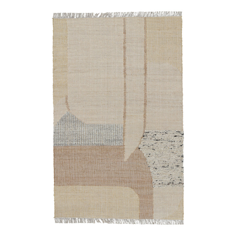 Rug & Kilim’S Abstract Flatweave With Cream And Beige Geometric Patterns, Rectangle 5' x 8'