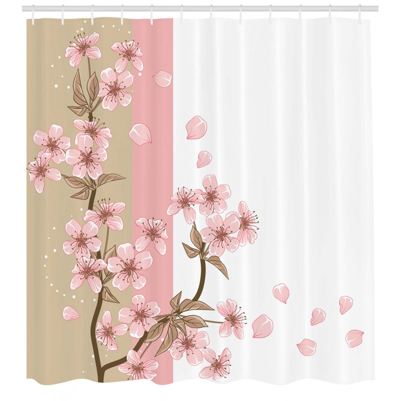 Japanese Shower Curtain with Hooks Included, 70" H x 69" W