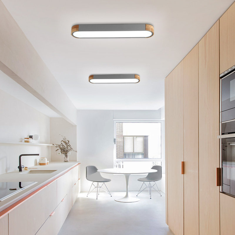 Erby 1-Light 95 cm Minimalist Modern Dimmable LED Flush Mount Rectangle Long Oval Ceiling Light, Gray/Wood