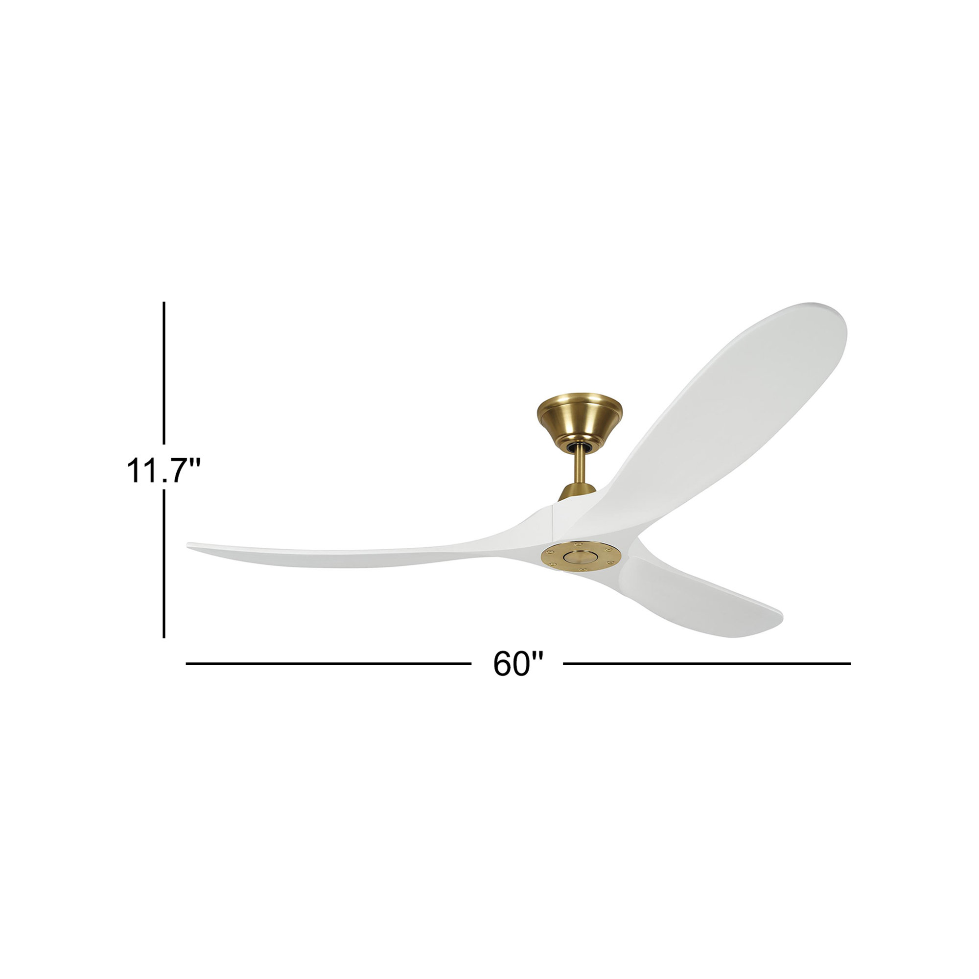 Obsidian 3 Blade Ceiling Fan, 60 inches, Burnished Brass with White Blades