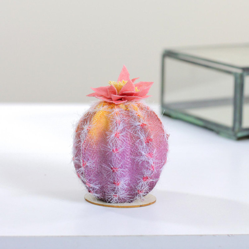 Cactus à fleurs artificielles roses et jaunes 4,5 po avec base