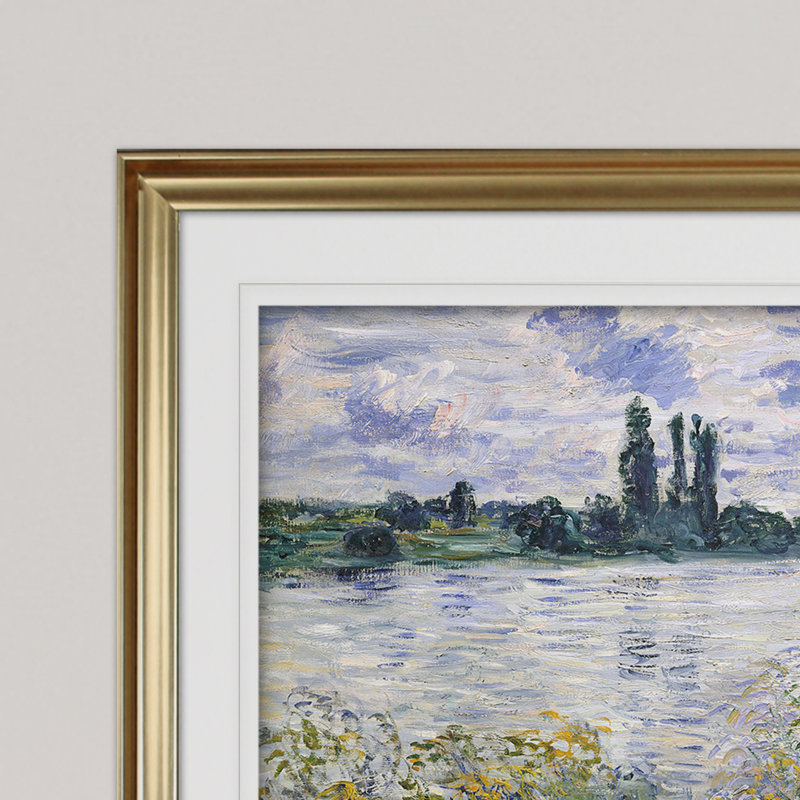Fleurs sur les rives par Claude Monet - reproduction, H 31 po x l 43 po, Impression encadrée, Doré