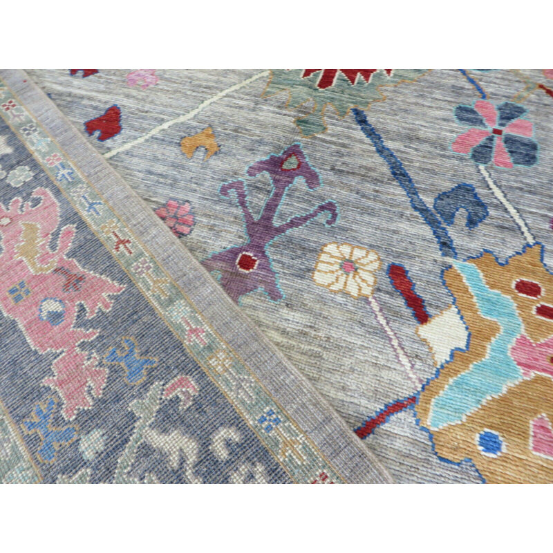 Tapis oriental gris Oushak coloré noué à la main 8 pi 7 po x 10 pi 4 po G10964
