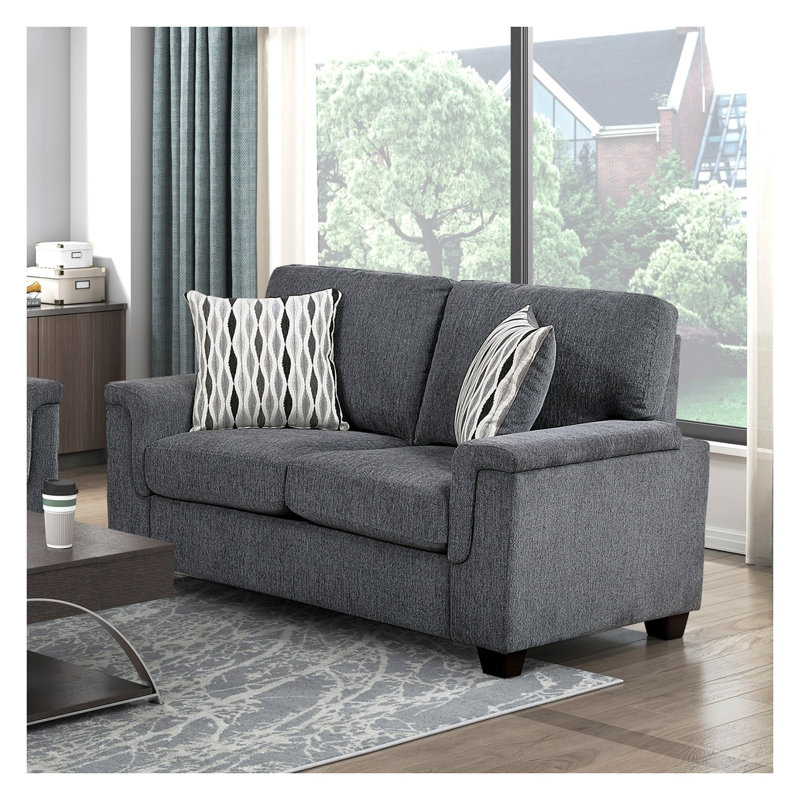Causeuse en chenille gris foncé avec coussins réversibles et coussins décoratifs, sièges de salon transitionnels modernes