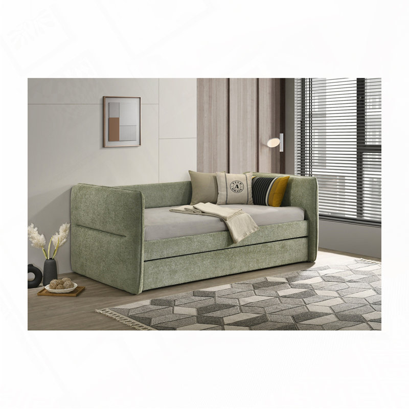 Upholstery Daybed with Pull Out Trundle, Light Green