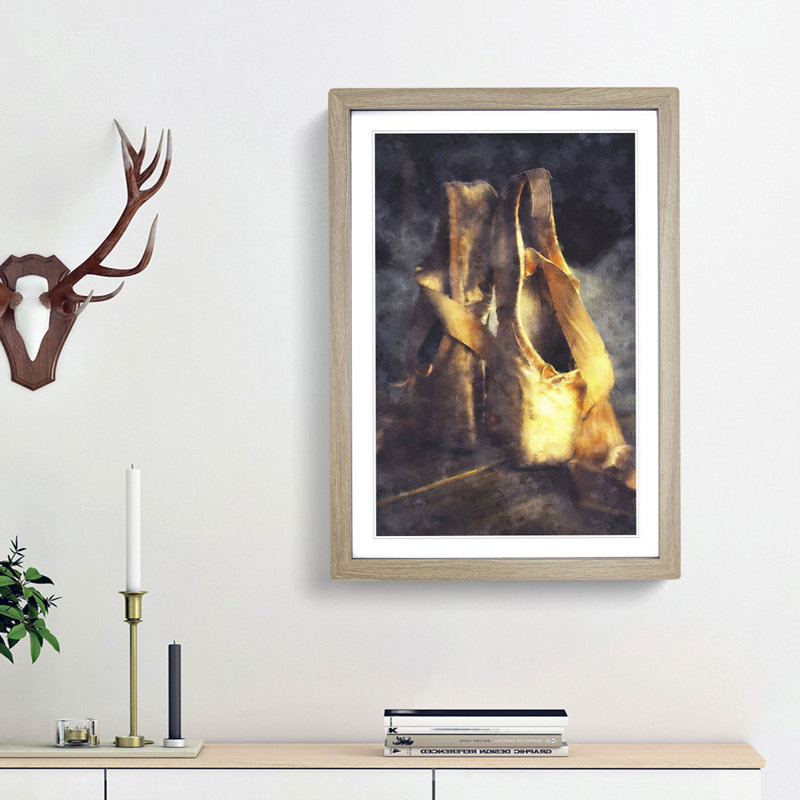 Ballerinas Slippers - Picture Frame Graphic Art Print, 33cm H x 24cm W x 2cm D, Oak Framed