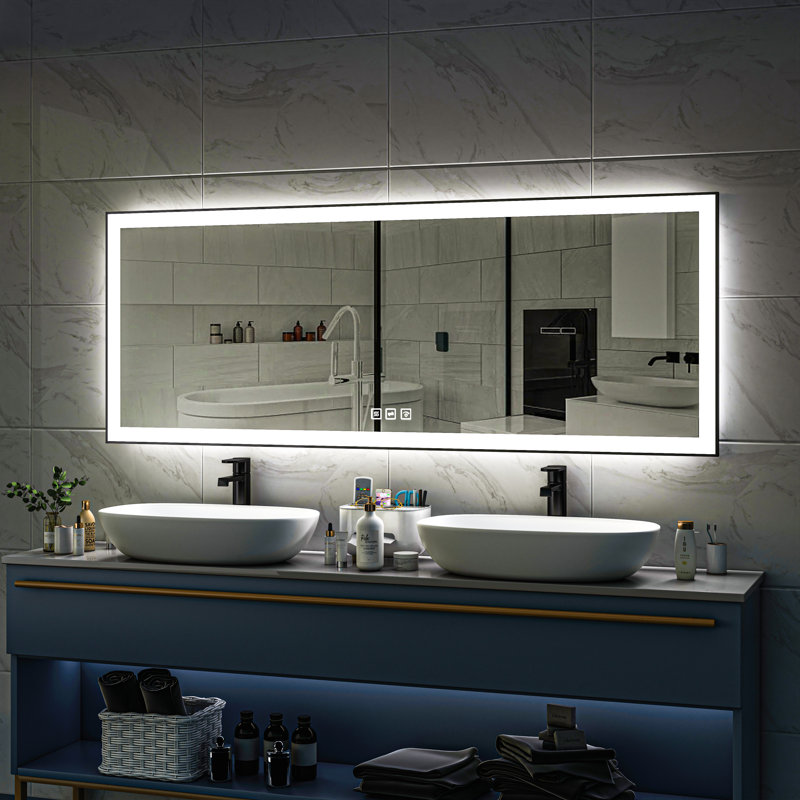 Miroir de salle de bain multifonctionnel éclairé, H 32 po x l 84 po