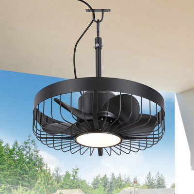 Ventilateur de plafond extérieur 19 po, ventilateur imperméable, ventilateur de cage enfichable avec télécommande, ventilateur de plafond à 6 vitesses avec crochet de suspension pour pergola de patio