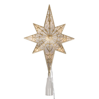 10 Light x 14.5" LED 8 Point Bethlehem Star Tree Top, Warm White LED Mini Lights.