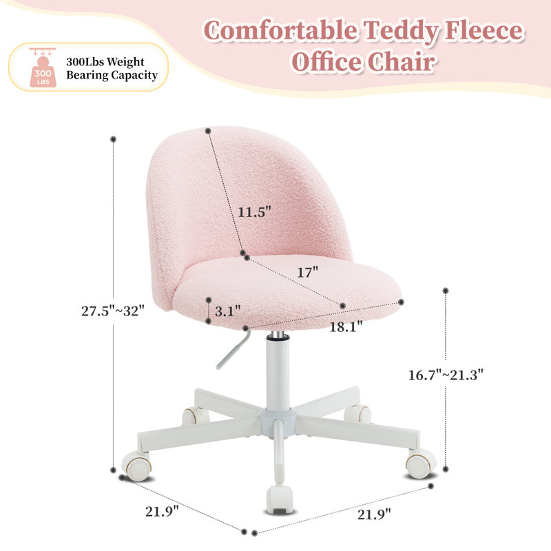 Petit fauteuil de bureau avec roulettes pour bureau personnel Modern Teddy, Rose