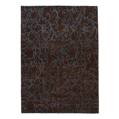 Brown Nu Vibrant Modern Tibetan Wool Silk Blend Rug - 10' x 14'4"