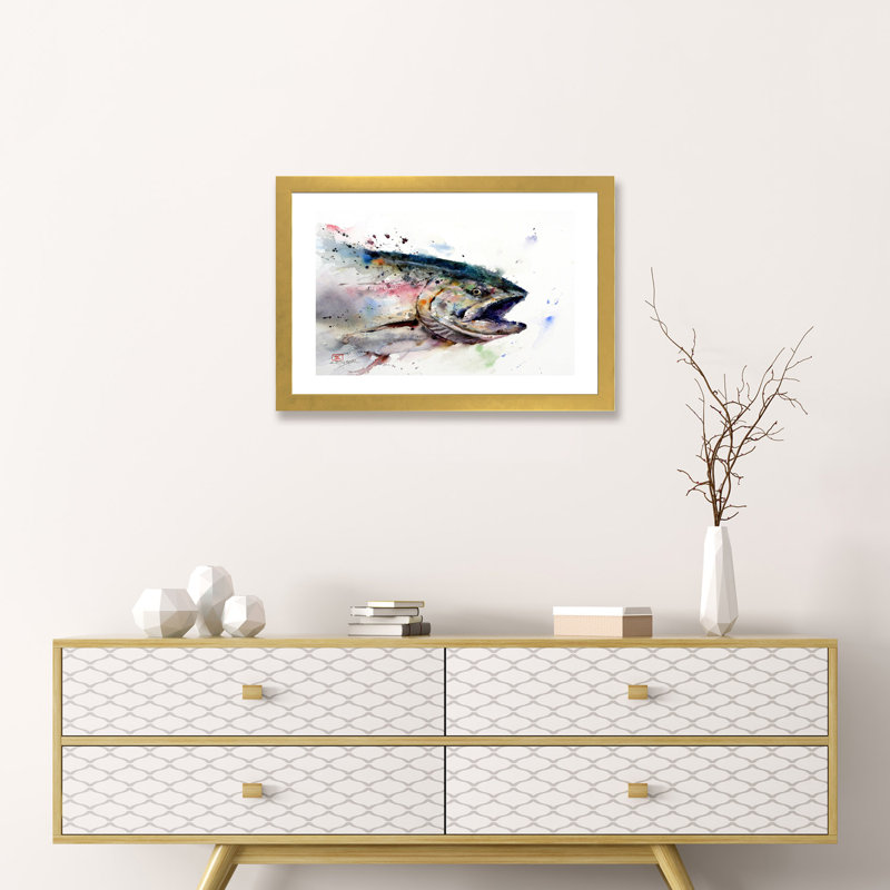 «Fish II», reproduction d'art encadrée, H 16 po x l 24 po x P 1 po, Papier doré