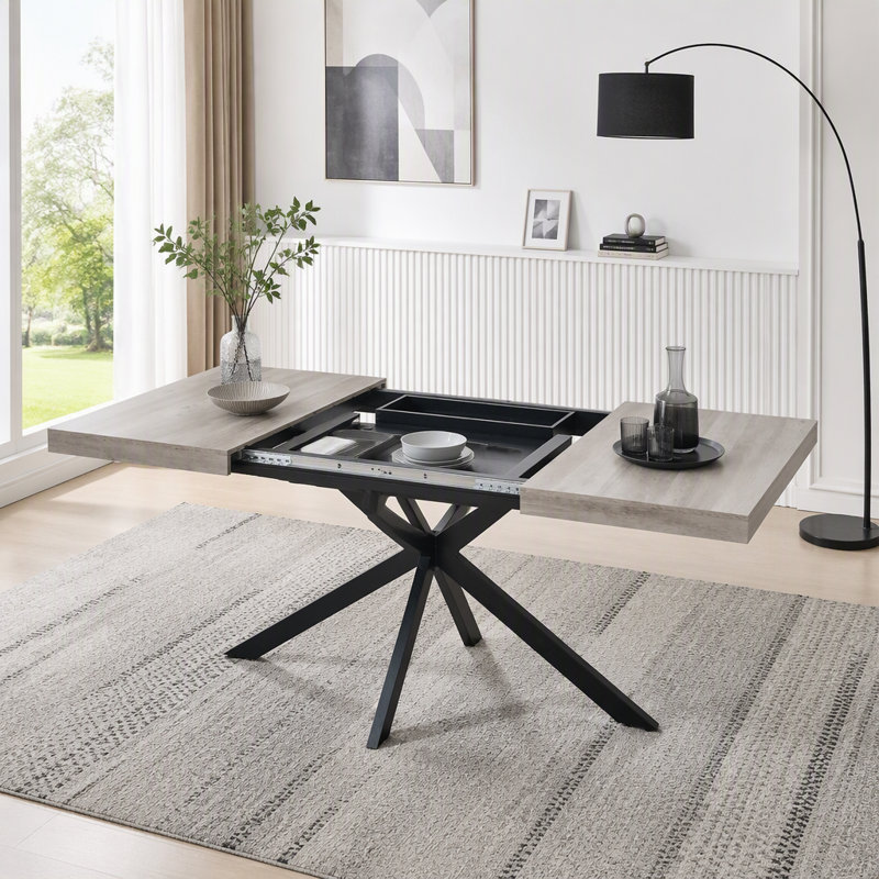 55.11"-70.86"Retro Rectangular Stretch Dining Table, Gray/Black