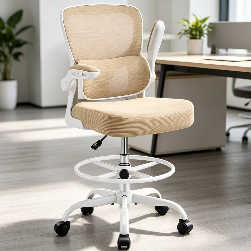 Chaise de bureau de dessinateur - Chaise de bureau haute ergonomique avec repose-pieds réglable - Chaise de bureau à roulettes à hauteur ajustable avec support lombaire