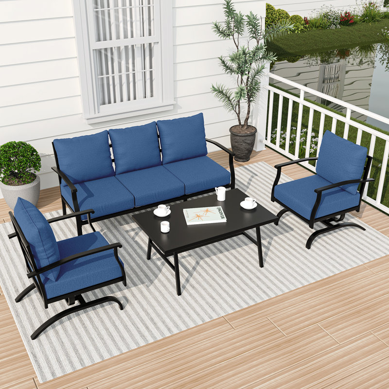 4-Piece Outdoor Metal Patio Conversation Set With Cushions, Navy