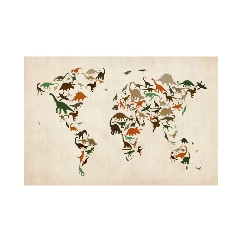 Dinosaurs Map Of The World III by Michael Tompsett - Wrapped Canvas Painting, 20.32 cm H x 30.48 cm W