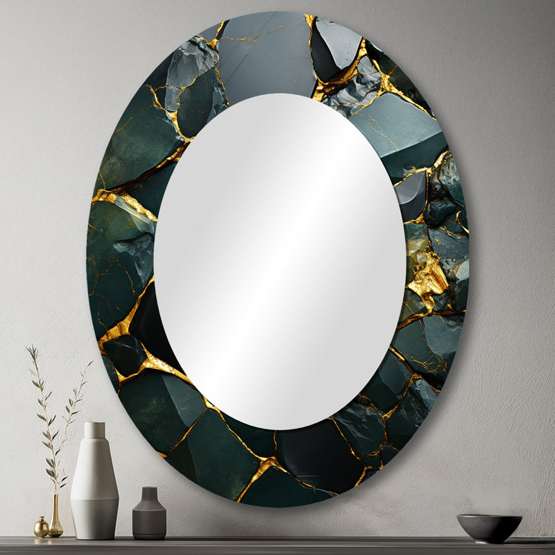 Miroir mural moderne vert et doré, 43 po x 33 po