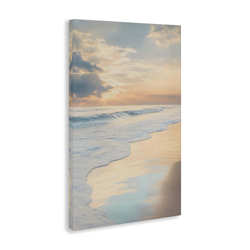 Tranquil Beach with Sunset Reflection Canvas Wall Art, design by LSR Creative Studio, 20" H x 30" W