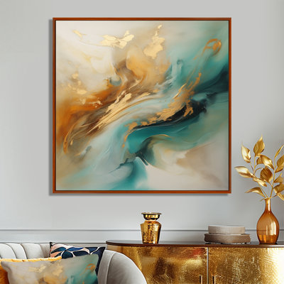 Golden Sunrise On Turquoise II - Abstract Wall Art Print