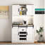 Buffet blanc avec porte coulissante - Buffet de bar rustique pour ranger le vin et les tablettes