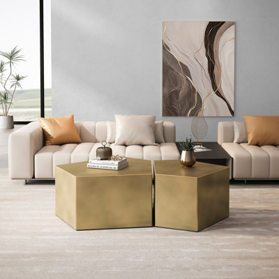 Irregular Pentagon Nesting Coffee Table Set, Geometric Coffee Table Set, Side Table Set, Cocktail Table Set(Set of 2 Pieces)