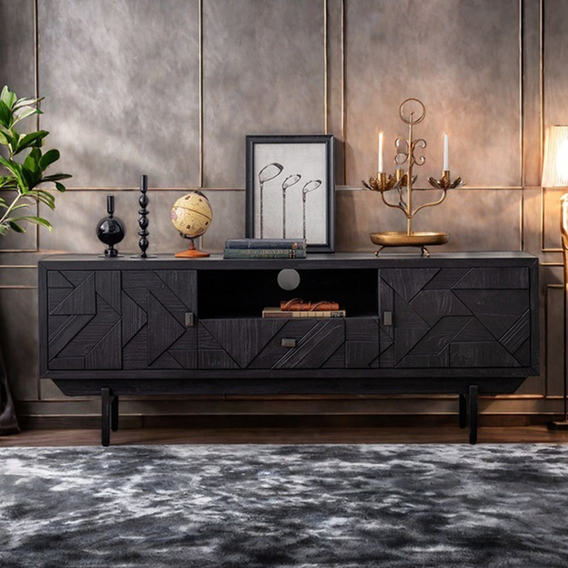Meuble télé de luxe noir clair, 70.87"