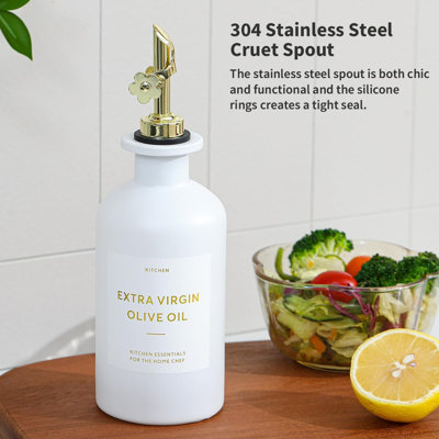 Olive Oil Dispenser For Kitchen, 11.8Oz Glass Kitchen Dispenser Bottle, Gold Oil&Vinegar Cruet Set, Leakproof Oil Containers For Cooking| Set Of 2 (11.8Oz – Gold)