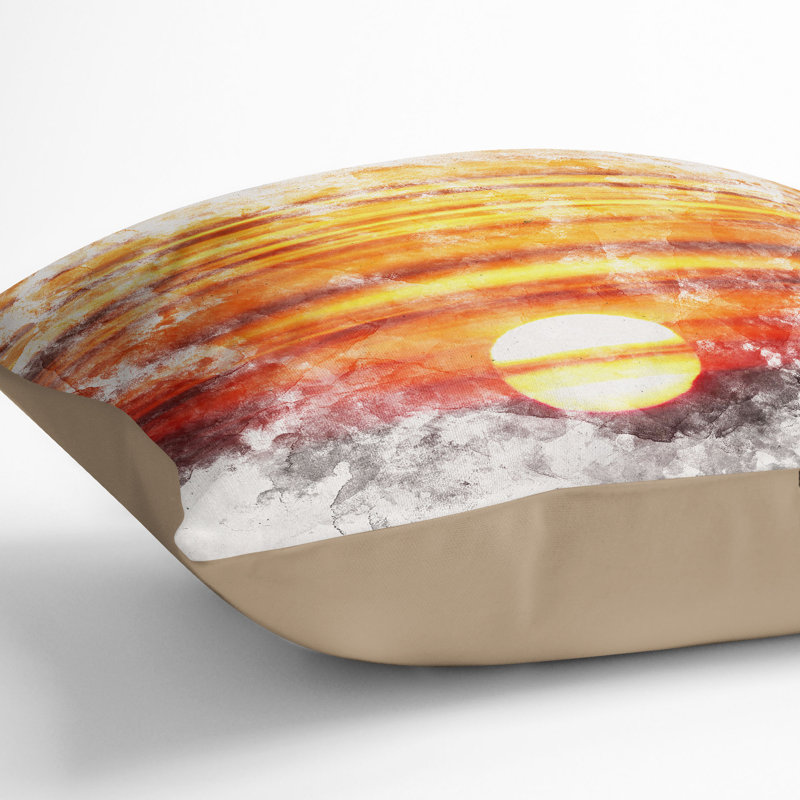The Sunset Watercolour Square Throw Cushion, Stone, 55cm H x 55cm W x 20cm D