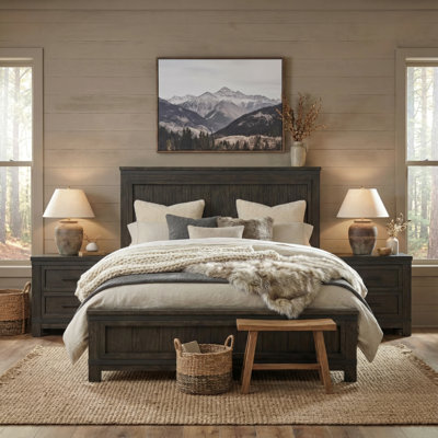 Ensemble de chambre avec grand lit à panneau et deux tables de chevet Lexee