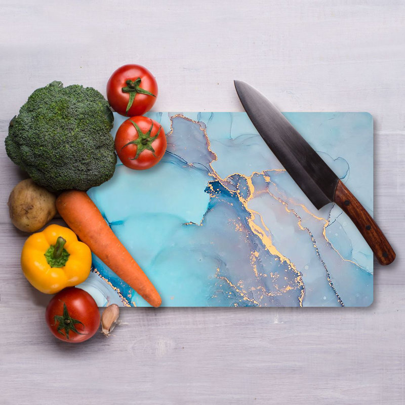 Planche à découper en verre trempé de qualité supérieure Flourish, 9,8 x 13,8 pouces | Pieds en silicone 100% antibactériens, faciles à nettoyer et antidérapants | Cuisine durable indispensable pour une préparation sécuritaire des aliments, design élégant et fonctionnel