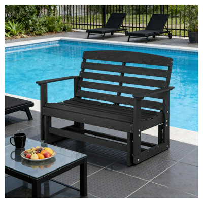 Banc de causeuse d'extérieur en PEHD 49,5 pouces, assise de patio résistante aux intempéries avec mouvement de balancement en douceur, noir