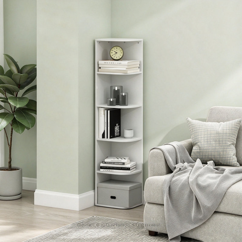 5-Tier Corner Bookshelf, Open Shelves Bookcase 132 x 31 x 24 cm, White