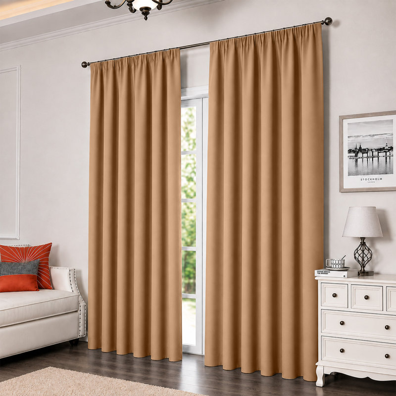 Triple Woven Blackout Curtains - Elegant Room Darkening, 168cm Width x 183cm Drop, Beige