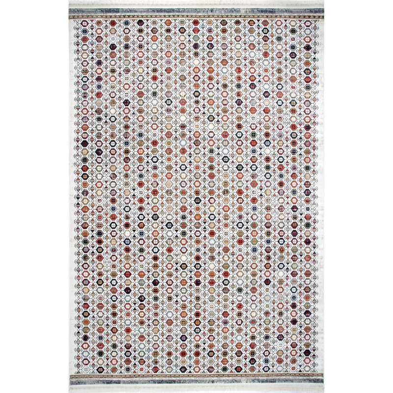 Tapis géométrique beige / rouge / brun, Rectangle 8 pi x 10 pi