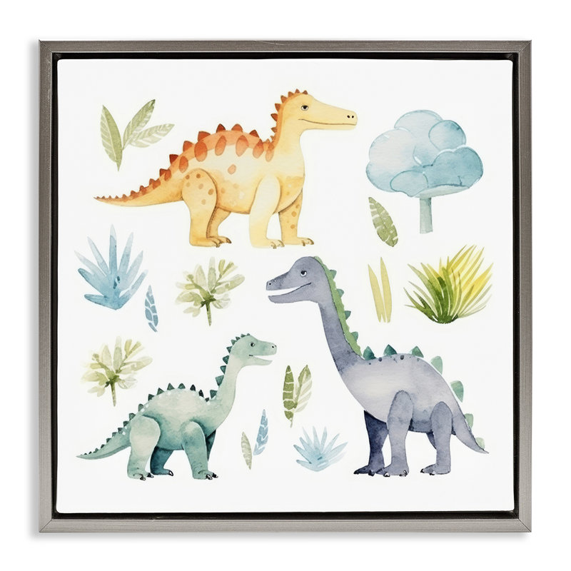 «Dino Wonderland Wonders», art mural encadré flottant par Lazar Studio, Cadre flottant gris lustré, H 25 po x l 25 po