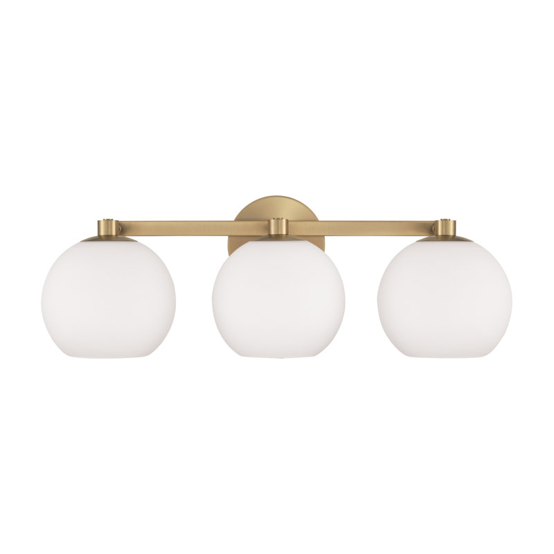 Aged Brass 3-Light Vanity with Soft White Glass Shades