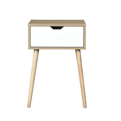Mid-Century Side Table With 1 Drawer And Rubber Wood Legs, Bedroom Living Room Furniture In Solid Color, Ample Storage Choices, Easy Assembly Process Modern Style For Room, Look, Convenient