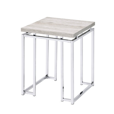 Table de bout spacieuse en bois de chêne naturel et traîneau rectangulaire en métal élégant avec placage