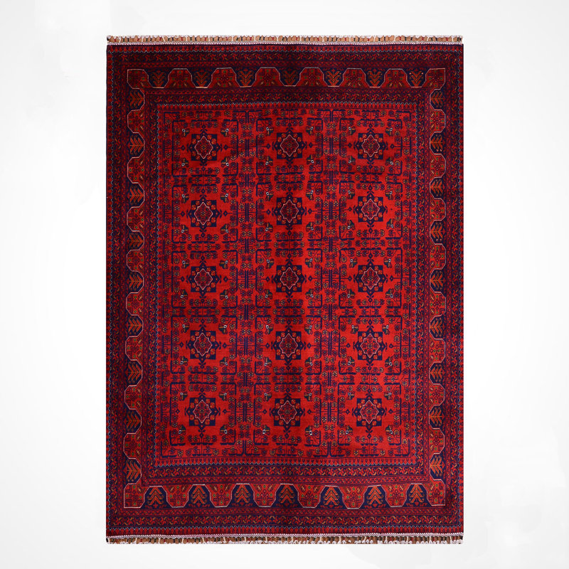 Tapis en laine et coton rouge noué à la main Original