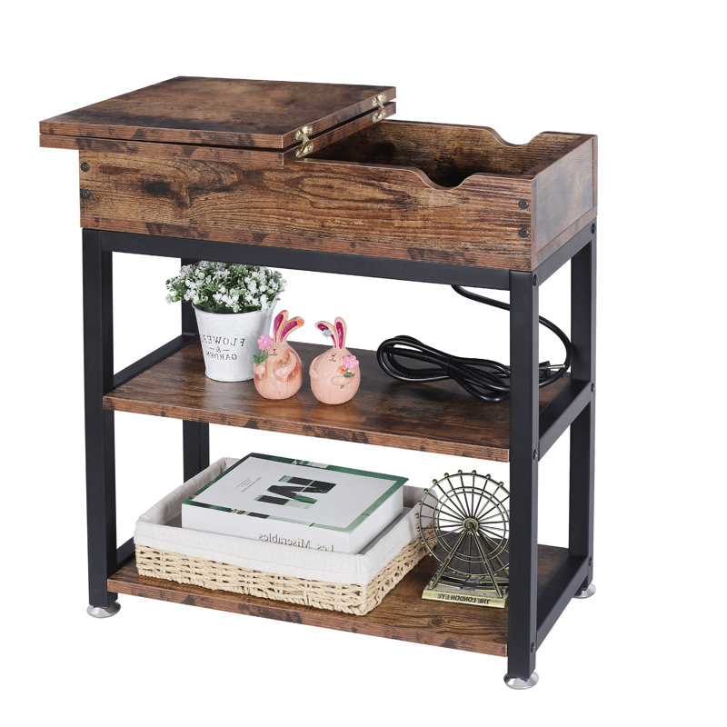 Naven Solid Wood Top End Table and Built-In Outlets