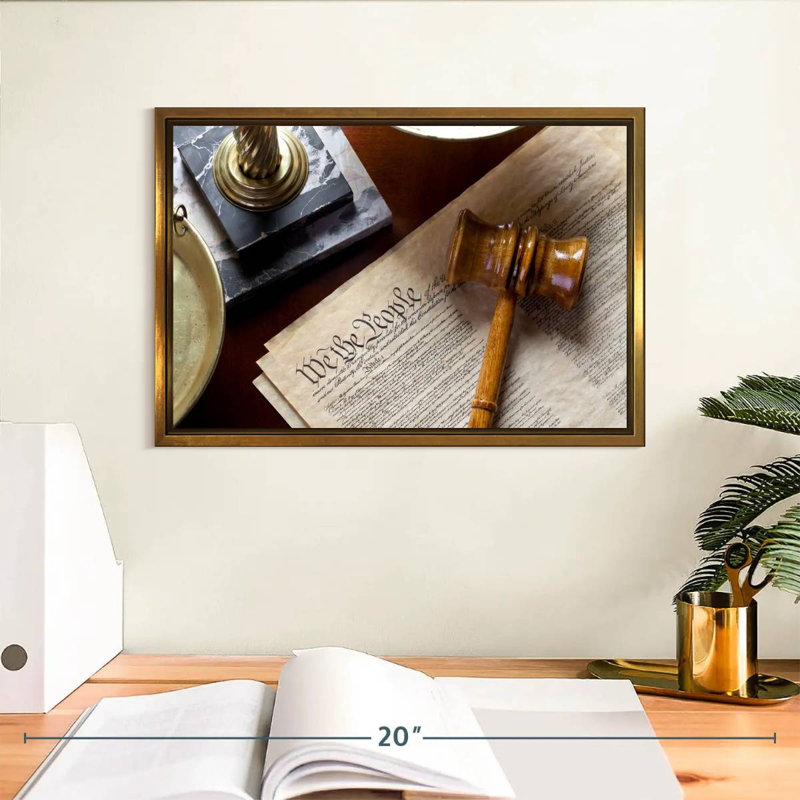 Justice et Constitution, Cadre flottant doré, 13 po x 9 po