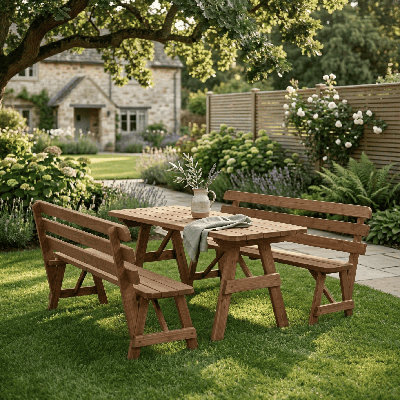  Table en cèdre rouge 6 pi avec 2 bancs en cèdre rouge, teinte champignon