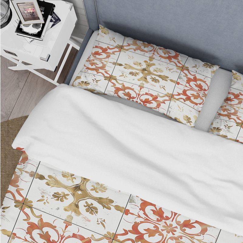 Salmon Gold Rustle Tiles Farmhouse I - Ensemble de housse de couette Farmhouse