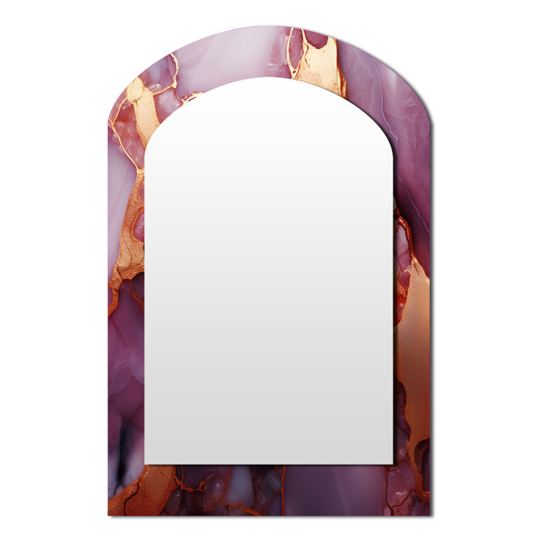 Gold and Pink Marble Essence III - Marble Asymmetrical Large Mirror, Modern Arch Decorative Wall Mirror, Printed Metal Art