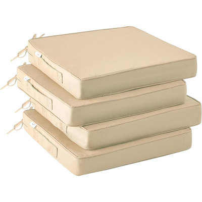 Outdoor Chair Cushions Set Of 4, Waterproof Outdoor Seat Cushions For Patio Furniture, Patio Chair Cushion With Handle And Ties, Square Out Door Chair Pads,19" X 19" X 3", Beige